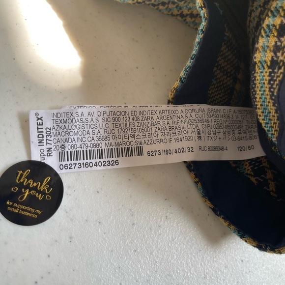 Zara Kids 6-7 Green Plaid Tweed Button Snap Jacket pea green, mustard, turquios - Picture 8 of 9